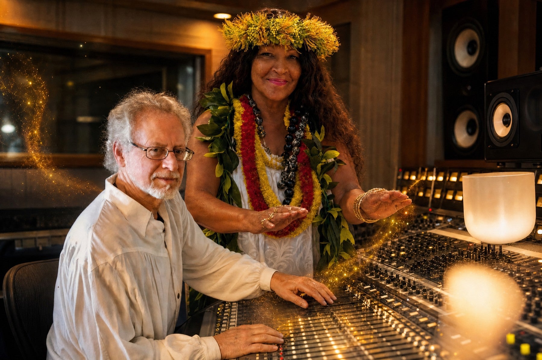Steven Halpern and Kahu Kāhealani in the studio